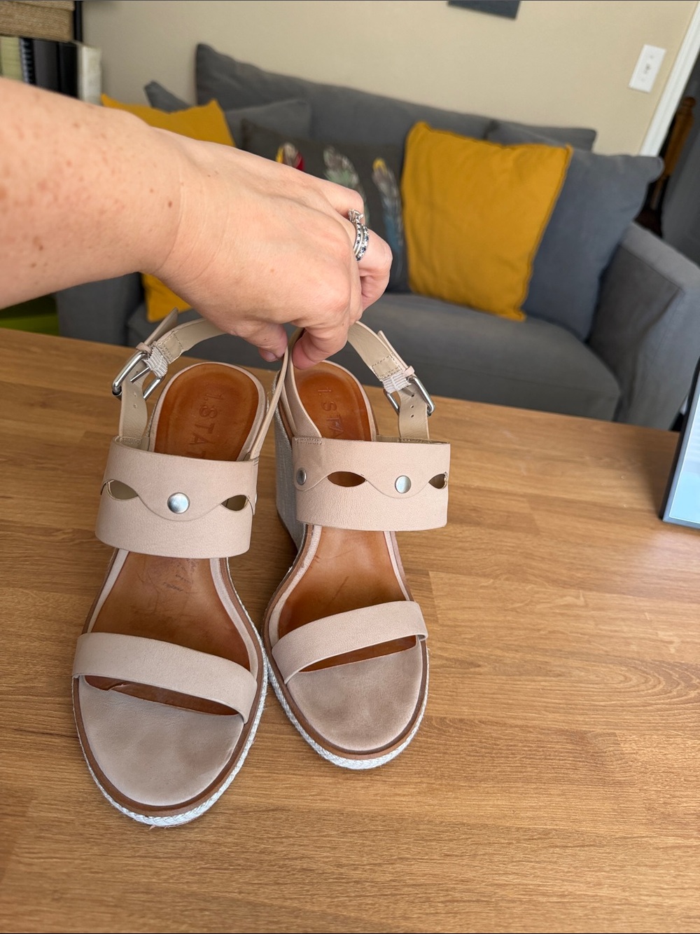 1 state Beige Women's Sandals with Ankle Strap